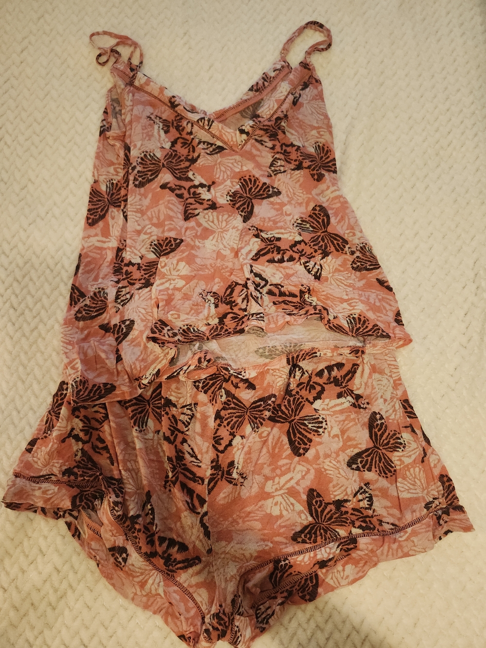 Pink Butterfly Print Short And Tank Sleep Set- Floral Summer Style